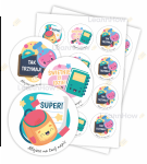 NAKLEJKI MOTYWACYJNE Z NAPISEM - PRZYBORY SZKOLNE (24 sztuk, 60mm)  