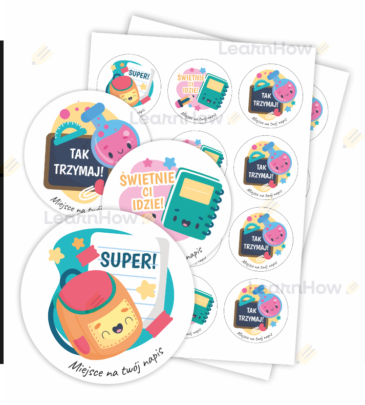 Naklejki motywacyjne 60 mm - Naklejki przybory szkolne z własnym napisem.png