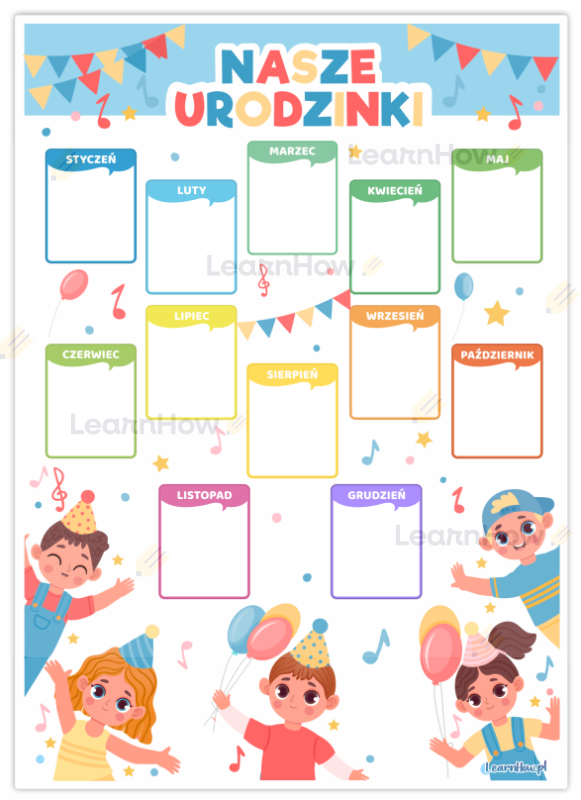 Plakat z miesiącami do wpisania urodzin dzieci w grupie oraz klasie. Plakat urodzinowy A3 - zalaminowany.png