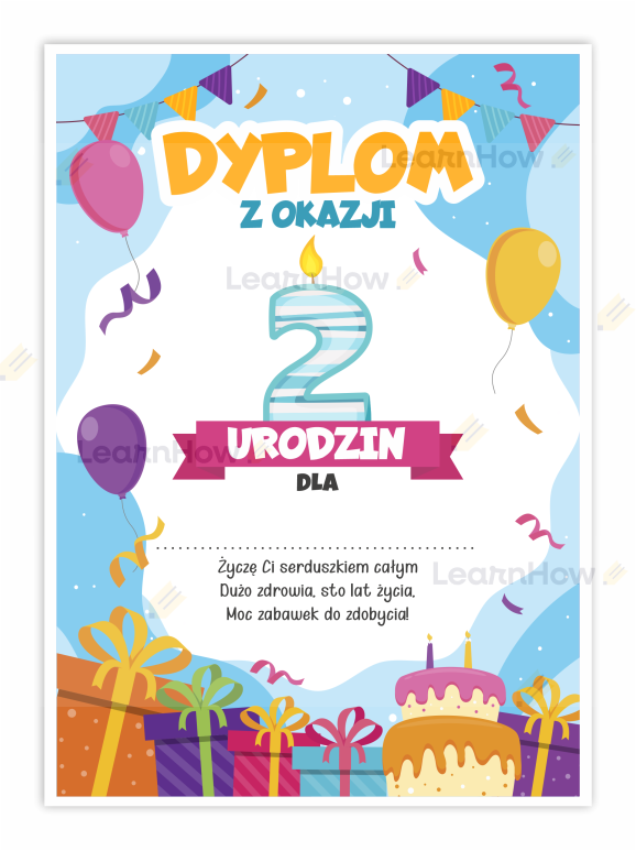 Dyplom urodzinowy A5 z okazji ukończenia drugich urodzin, mały dyplom.png