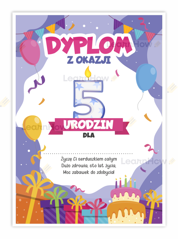 Dyplom urodzinowy A5 z okazji ukończenia piątych urodzin, mały dyplom.png