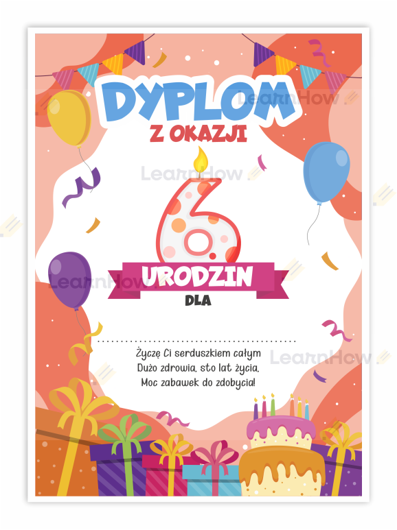 Dyplom urodzinowy A5 z okazji ukończenia szóstych urodzin, mały dyplom.png