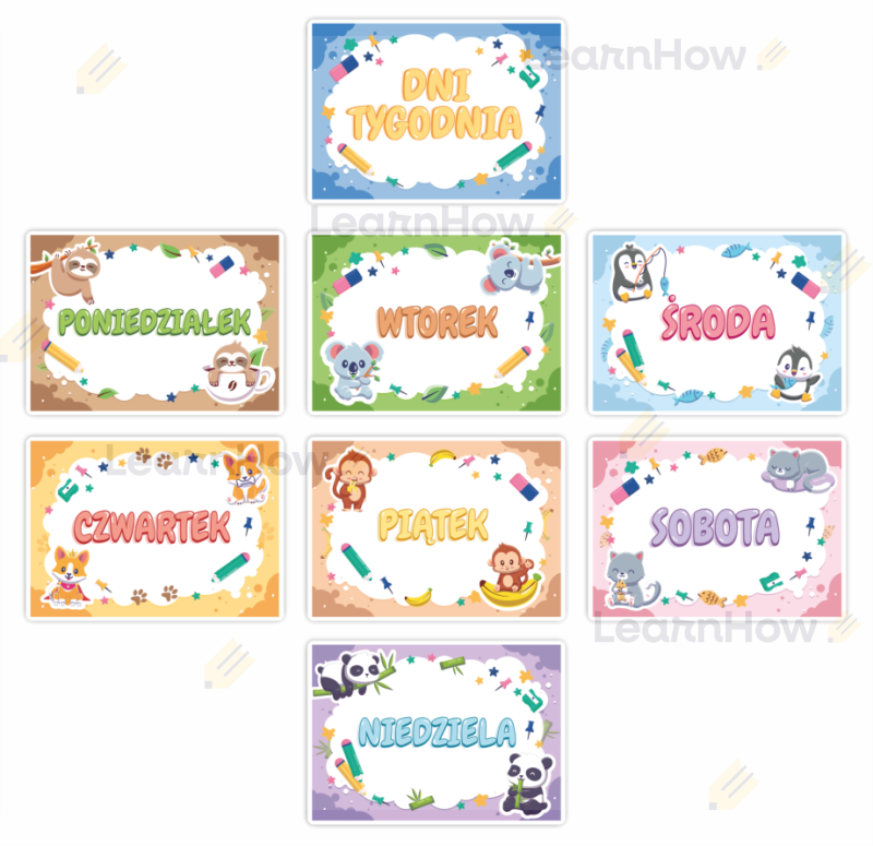 Plansze edukacyjne dni tygodnia - zwierzaki - plansze a4.png