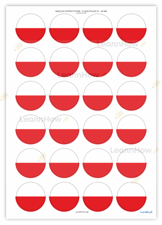 Arkusz naklejek patriorycznych - 40mm, flaga polski naklejki przedszkolne szkolne na uroczystości.png