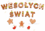 DEKORACJA ŚWIĄTECZNA PIERNIKOWA - NAPIS: WESOŁYCH ŚWIĄT
