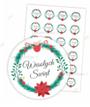 NAKLEJKI ŚWIĄTECZNE - WESOŁYCH ŚWIĄT 01 (24 sztuki, 40mm)  