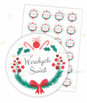 NAKLEJKI ŚWIĄTECZNE - WESOŁYCH ŚWIĄT 02 (24 sztuki, 40mm)