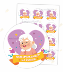 NAKLEJKI DZIEŃ BABCI - NAJLEPSZA BABCIA NA ŚWIECIE (12 sztuk, 60mm) 