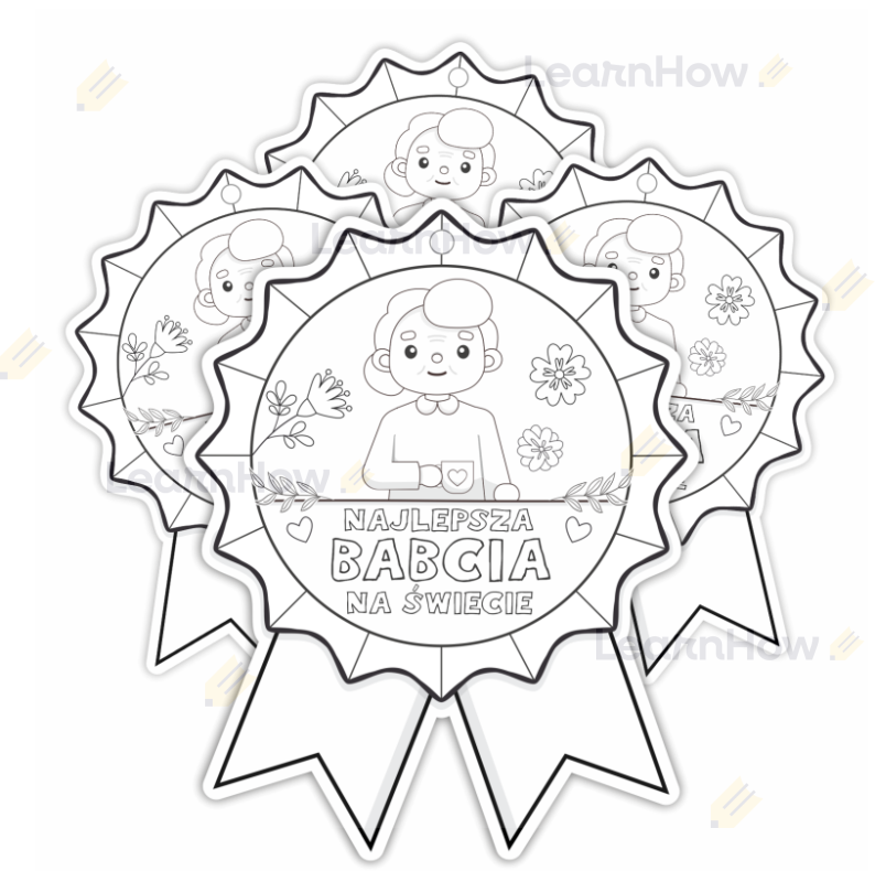 Najlepsza babcia na świecie medal do kolorowania, medale szkolne przedszkolne.png