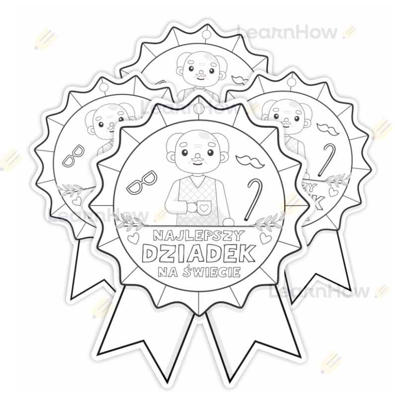 Najlepszy dziadek na świecie medal do kolorowania, medale szkolne przedszkolne.png