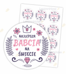 NAKLEJKI DZIEŃ BABCI - NAJLEPSZA BABCIA NAPIS (12 sztuk, 60mm)  