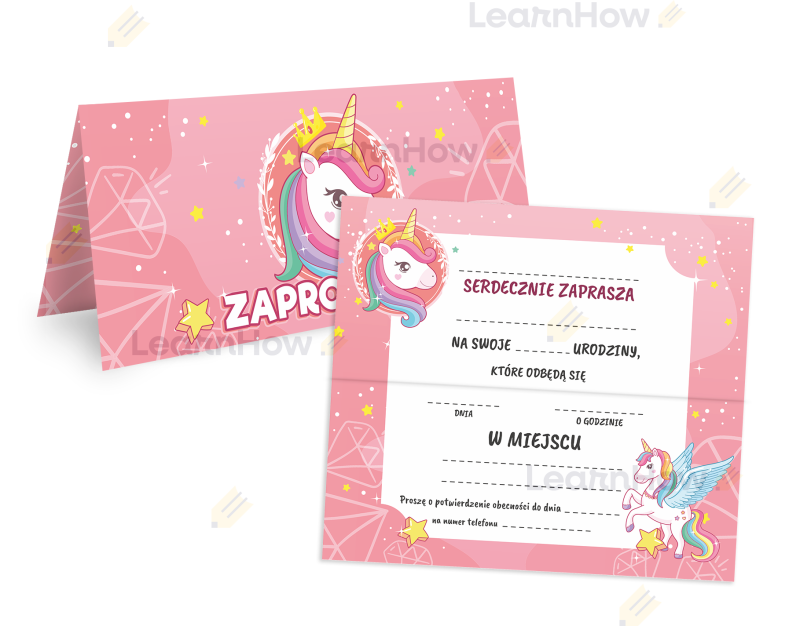 Zaproszenie na urodziny dla dzieci, dla dziewczynek, jednorożce zaproszenia urodzinowe.png