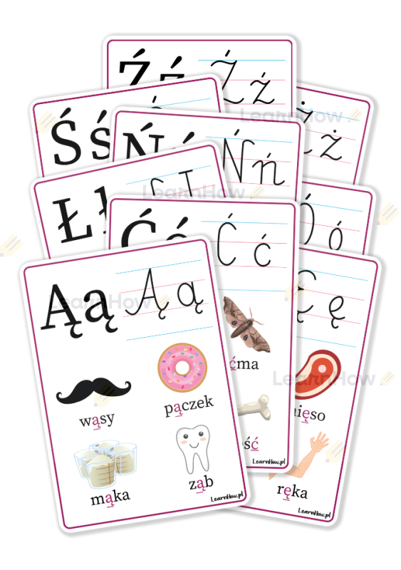 Plansze edukacyjne rozszerzenie alfabet, idealne do szkolnej sali, nauka czytania i pisania, nauka alfabetu dla dzieci, literki ą ę