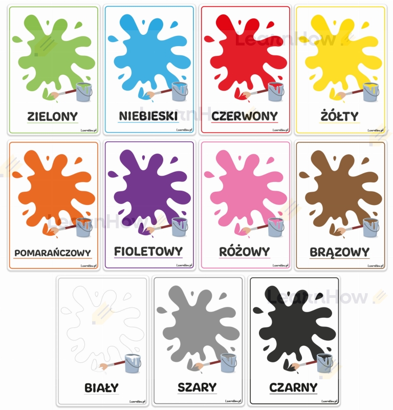 Plansze edukacyjne z kolorami a4 do nauki dzieci kolorów