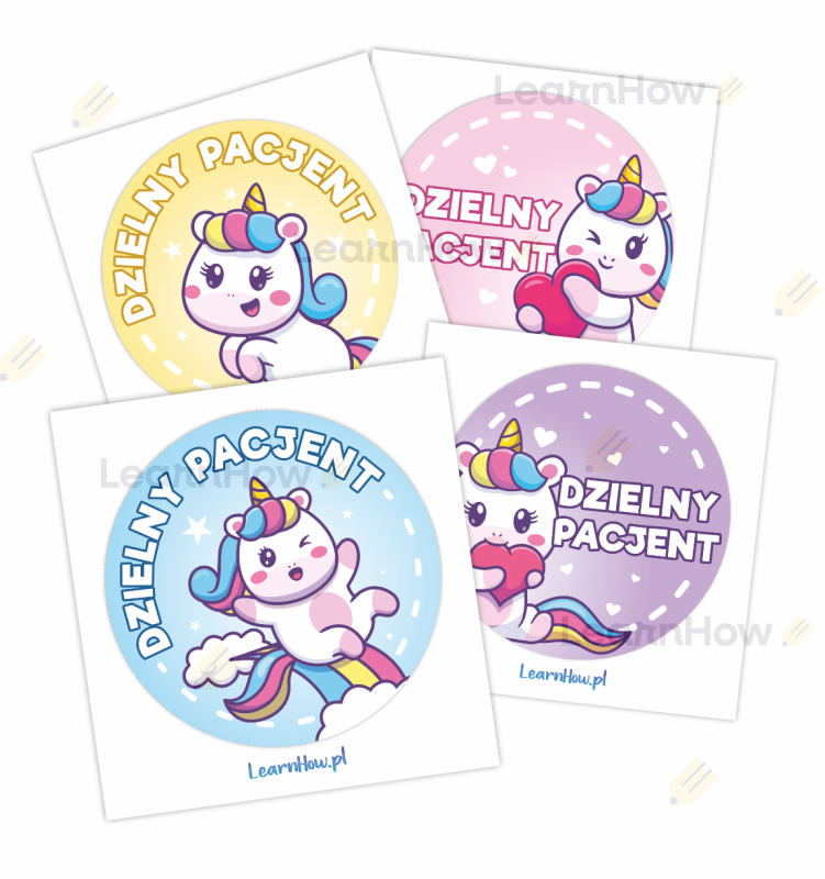NAKLEJKI NA SZTUKI - Dzielny Pacjent - pochwała dla pacjenta, naklejka od lekarza, naklejki dla dzieci - jednorożce.png