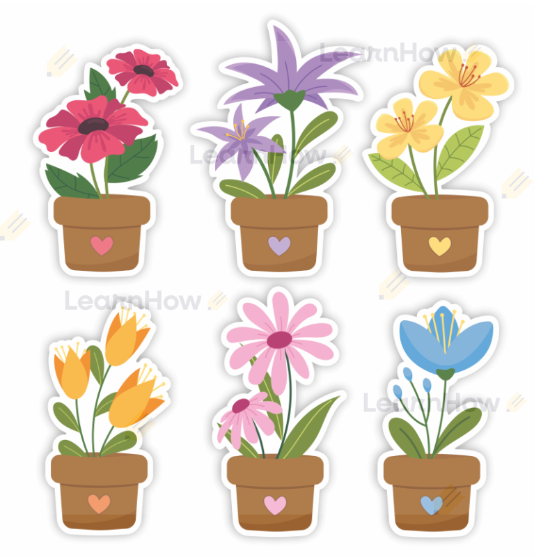 Dekoracja wiosenna dwustronna - kwiatki w doniczce - dekoracja na wiosne do szkoły, przedszkola, żłobka.png