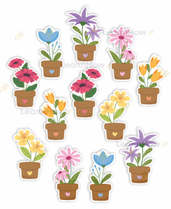 OZDOBY WIOSNA -  DUŻY ZESTAW - KWIATKI W DONICZCE 01 (12 szt., dwustronne)  