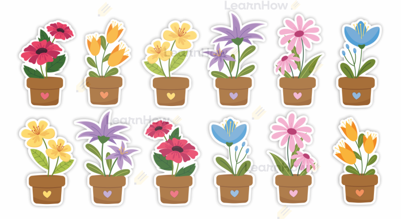 Dekoracja wiosenna dwustronna - kwiatki w doniczce - dekoracja na wiosne do szkoły, przedszkola, żłobka - duży zestaw.png