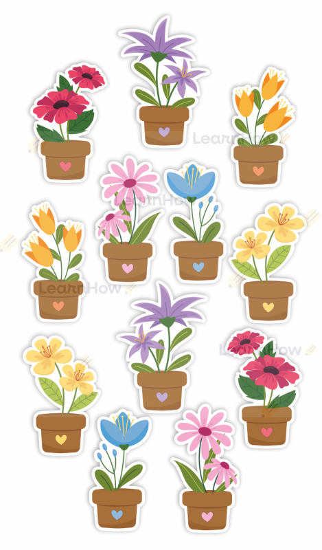 Kolorowe kwiatki dwustronne - kolorowa dekoracja dwustronna - kwiatki doniczkowe - duży zestaw.png