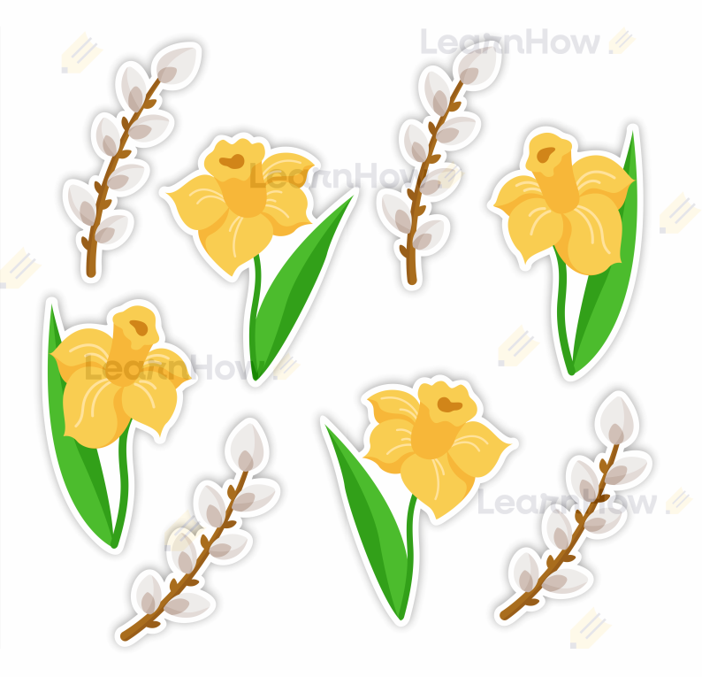 Dekoracja wiosenna - wielkanocna - żonkile i bazie - dekoracja bazie - dekoracja kwiatki.png