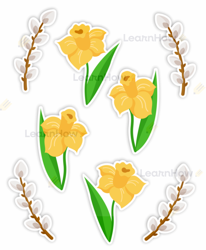 Ozdoba - Żonkile i bazie - dekoracja dwustronna wielkanocna - wielkanoc - wiosna.png