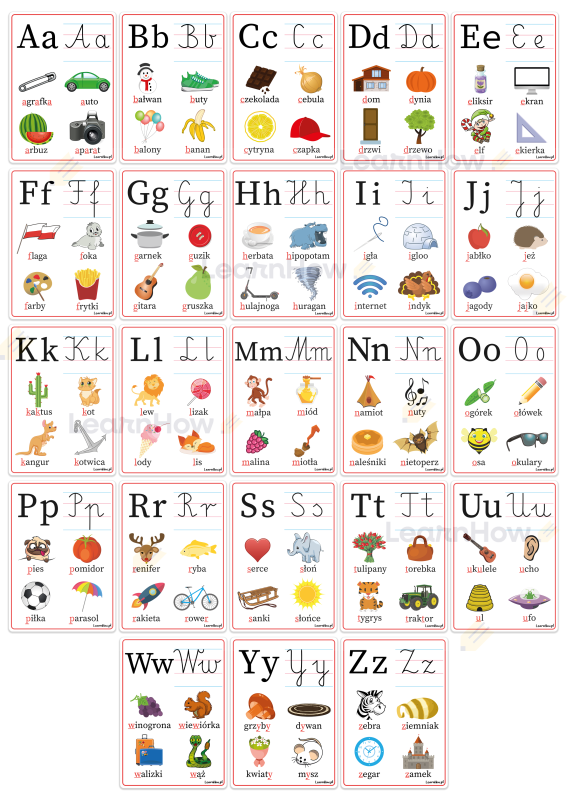 Plansze edukacyjne alfabet do nauki czytania oraz pisania, plansze do nauki