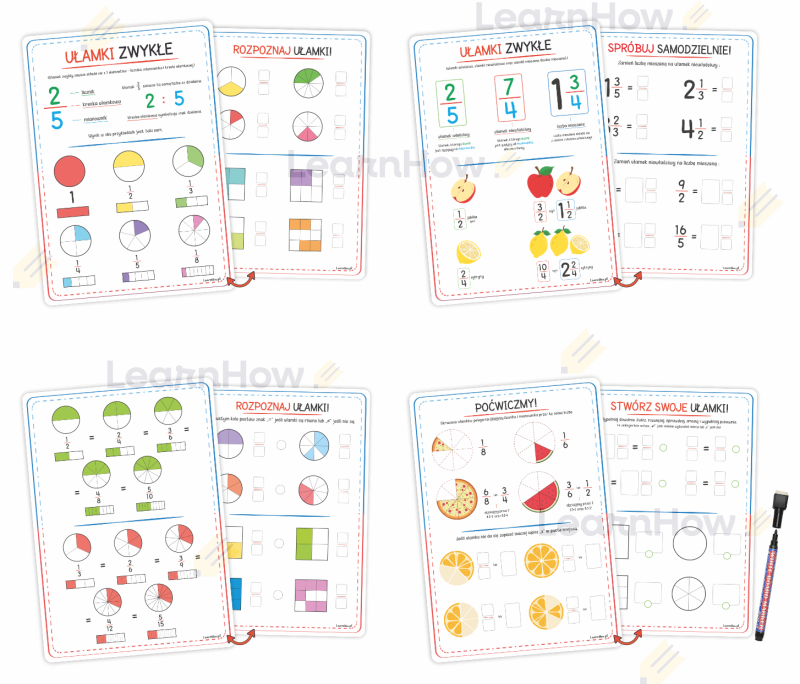 Ułamki zwykłe - karty pracy - plansze edukacyjne do rozwiązywania - ułamki zwykłe a4 dla dzieci - matematyka.png