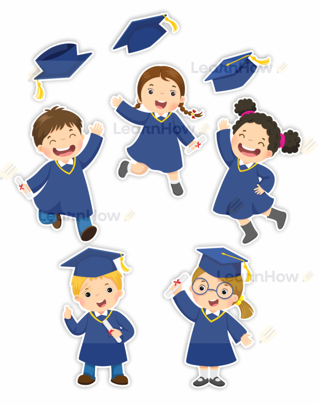 Dzieci w biretach - dzieci, zakończenie roku szkolnego przedszkolnego - podrzucanie biretów.png