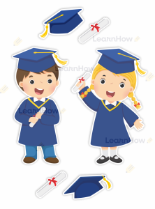 DUŻE OZDOBY OKIENNE - SZKOLNE DZIECI W BIRETACH (dwustronne)