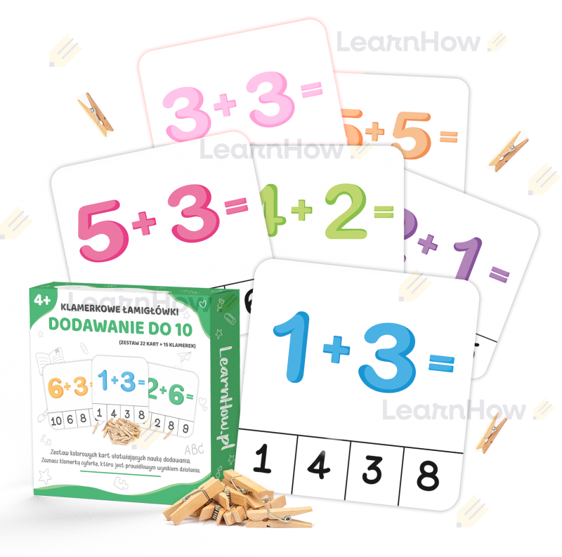 Klamerkowe układanki - Klamerkowe zadania, Klamerkowe Łamigłówki - Dodawanie do 10 - nauka dodawania.png
