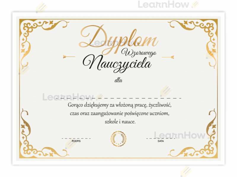 Dyplom wzorowego nauczyciela - złoto - dyplom z podziękowaniami dla nauczyciela na koniec roku szkolnego.png