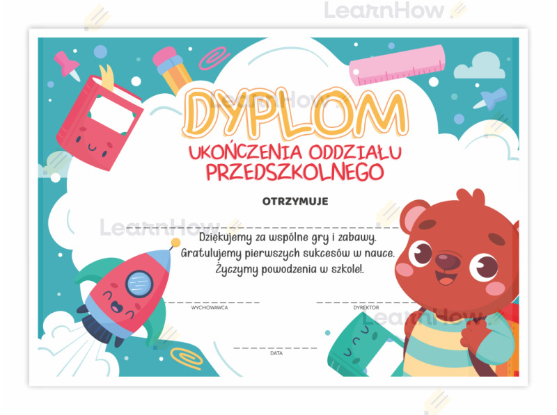 Dyplom ukończenia oddziału przedszkolnego - miś  - ukończenie przedszkola - zakończenie roku w przedszkolu.png