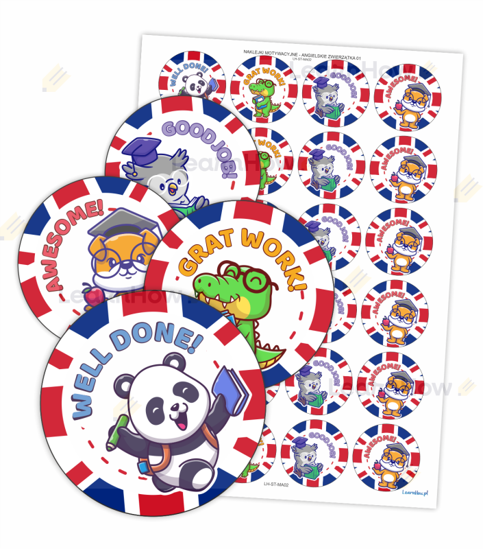 Naklejki pochwały angielskie - zwierzaki - naklejki motywacyjne z zwierzątkami, naklejki po angielsku.png
