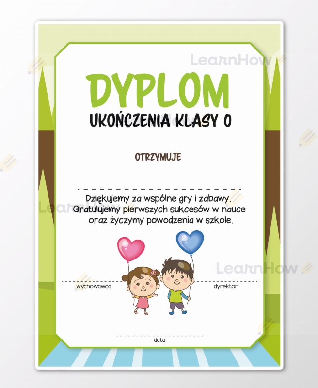 Dyplom ukończenia zerówki, zakończenie roku szkolnego