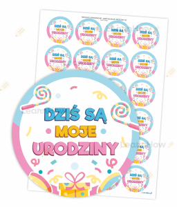 NAKLEJKI URODZINOWE - DZIŚ SĄ MOJE URODZINY 02 (24 szt., 40mm) 