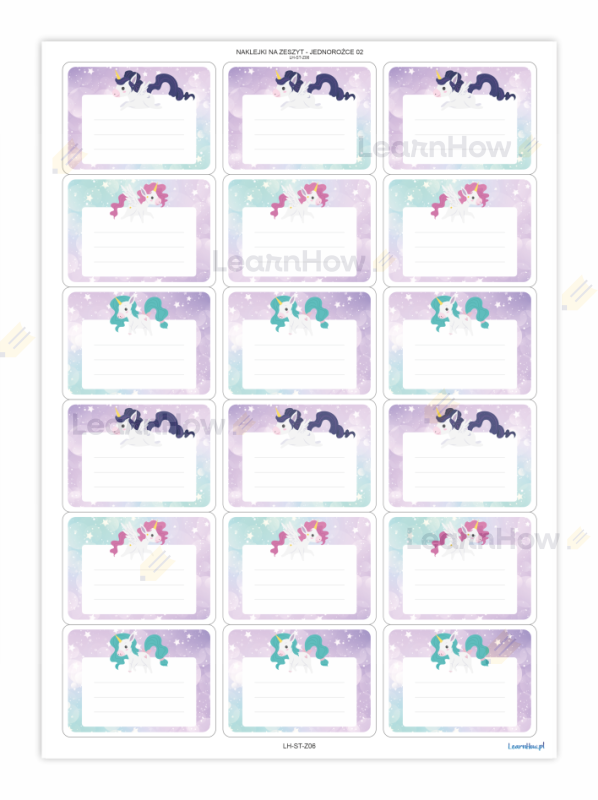 Naklejki na zeszyt jednorożce - kolorowe jednorożce na zeszyt i książki dla dzieci.png