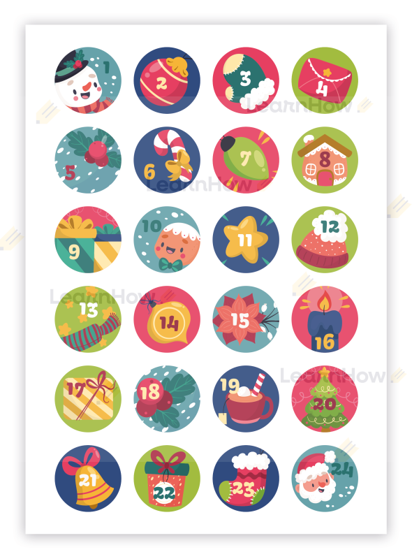 świąteczne naklejki, kalendarz adwentowy, adwent