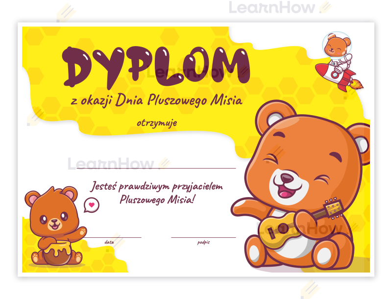 Dyplom z okazji Dnia Pluszowego Misia - pluszowy miś, światowy dzień misia.png