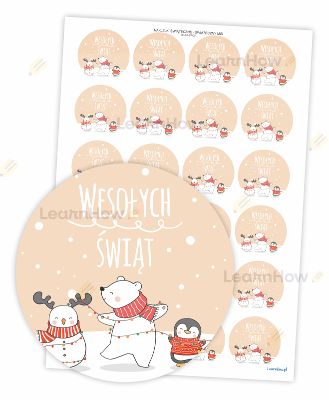 Świąteczne naklejki wesołych świat z misiem.png