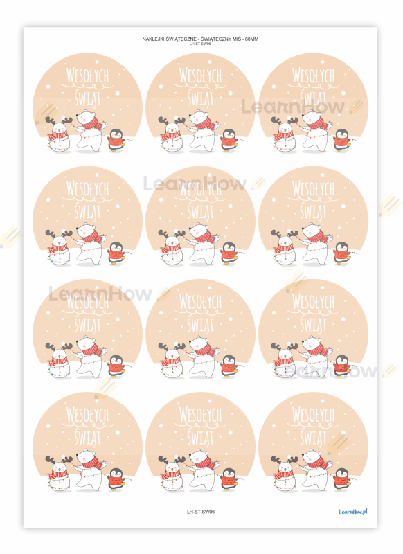 Naklejki świąteczne miś bałwanek pingiwnek świąteczne czapki wesołych świąt duże.png