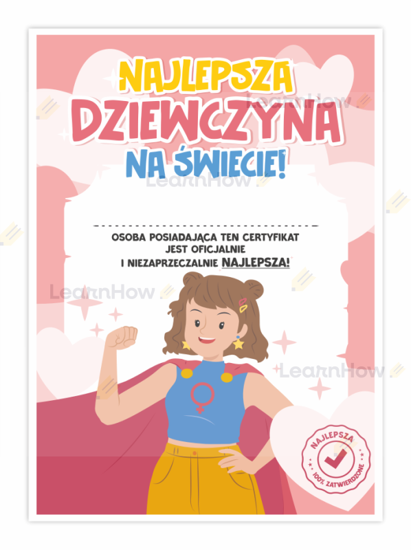 Najlepsza dziewczyna na świecie poreczny dyplom na dzień kobiet.png