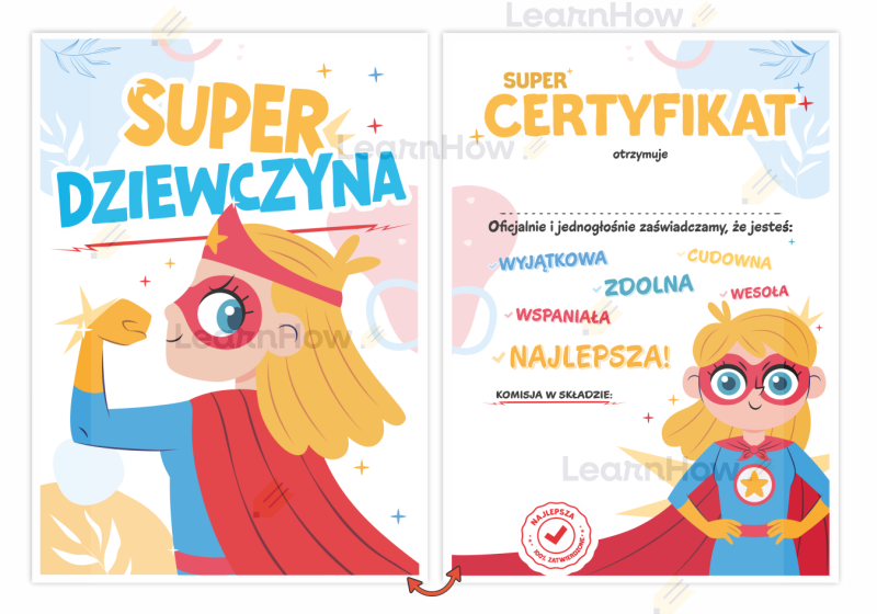 Dyplom na Dzień Kobiet - dyplom dwustronny - super dziewczyna a5.png