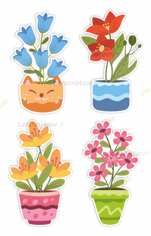 Kolorowe kwiatki w doniczkach - duże kwiatki do dekoracji, dekorace ozdoby wiosenne.png