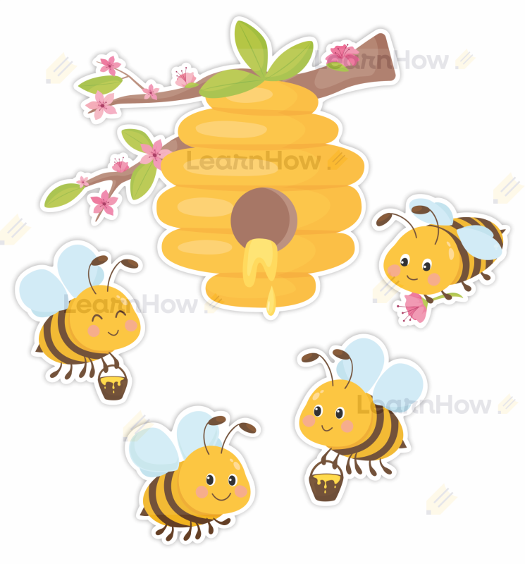 Dekoracja wiosenna pszczoły - pracowite pszczółki - ul dekoracja z ulem.png