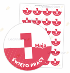 NAKLEJKI PATRIOTYCZNE - 1 MAJA - ŚWIĘTO PRACY (24 sztuk, 40 mm) 