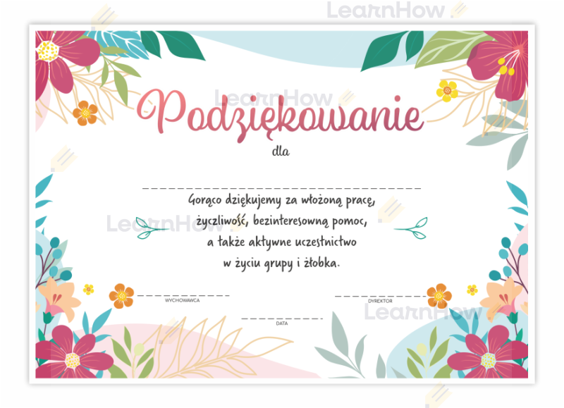 Podziękowanie dla rodziców i nauczycieli w żłobku dyplom a4.png