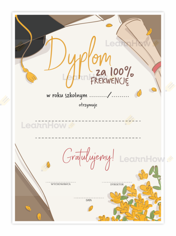 DYPLOM A5 - WYRÓŻNIENIE ZA 100% FREKWENCJE - WZOROA FREKWENCJA ZAKOŃCZENIE ROKU SZKOLNEGO.png