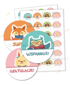 NAKLEJKI MOTYWACYJNE - ZWIERZĄTKA 01 (48 sztuk, 40mm)