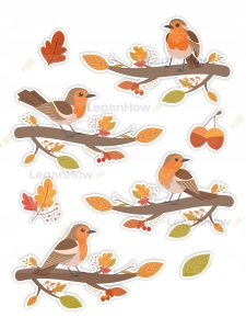 DEKORACJA OKIENNA JESIENNA -  PTASZKI NA GAŁĘZI (dwustronne) 