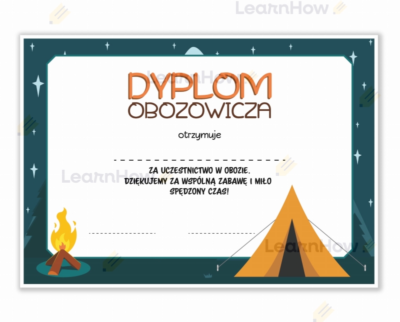 Dyplom obozowicza, dyplom na obóz letni lub zimowy